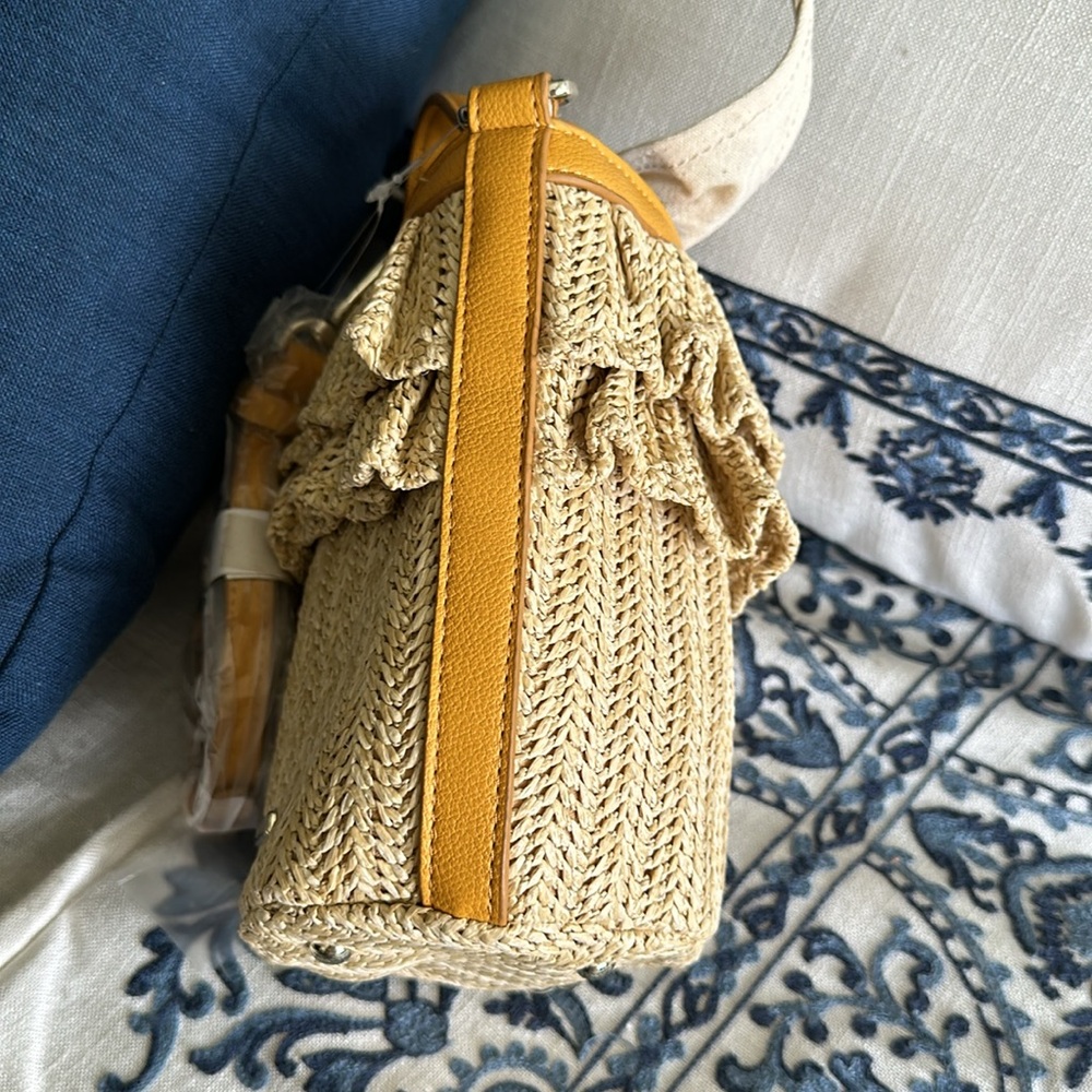 Draper James straw canvas purse bag shoulder strap hand strap green - Picture 2 of 14